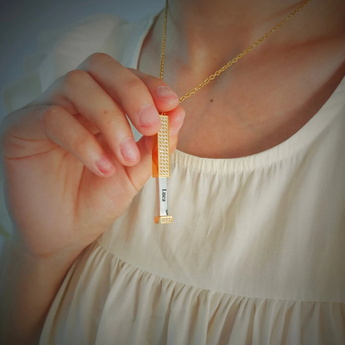 Personalized Vertical Bar Engraved Name Necklace with Diamond - Custom 3D Bar Jewelry for Women - Perfect Gift for Her