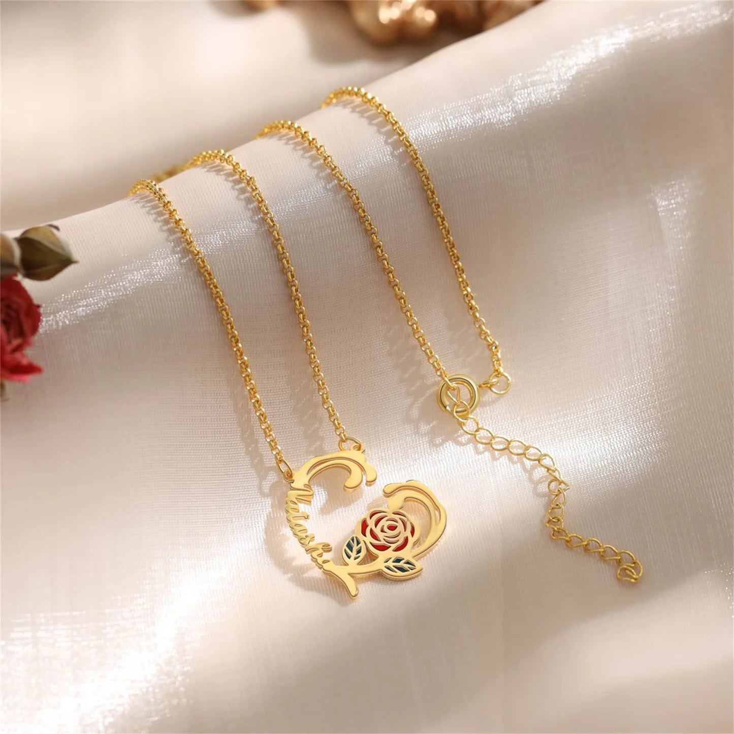 Personalized Flower Name Necklace | Elegant Love Heart Design