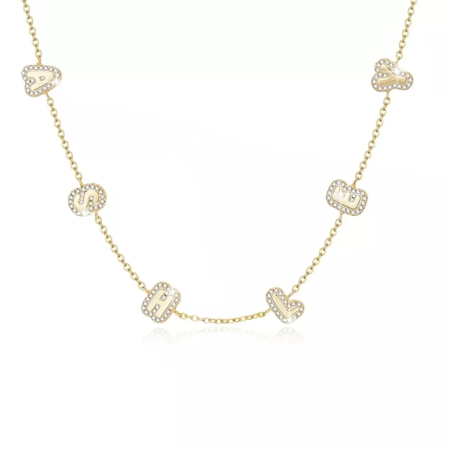 Custom Bubble Name Necklace 14k Gold Plated