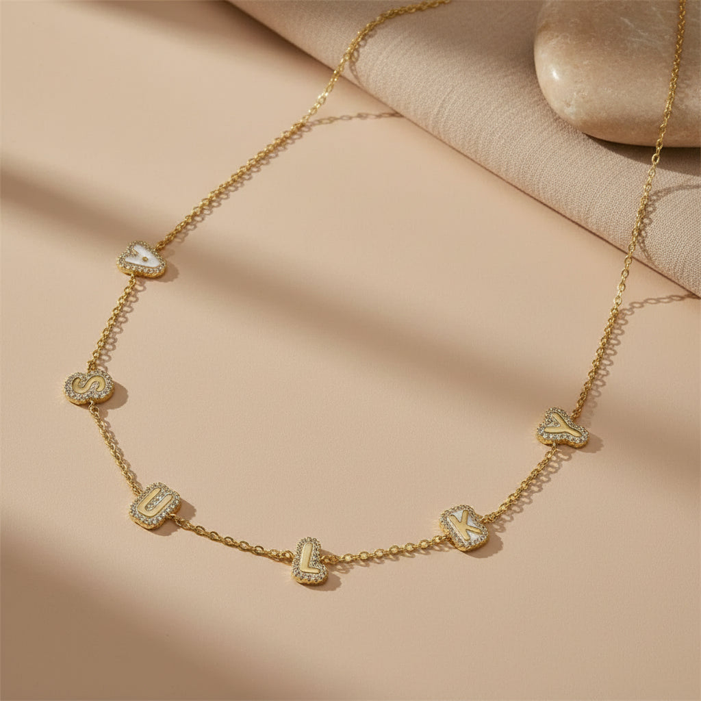 Custom Bubble Name Necklace 14k Gold Plated
