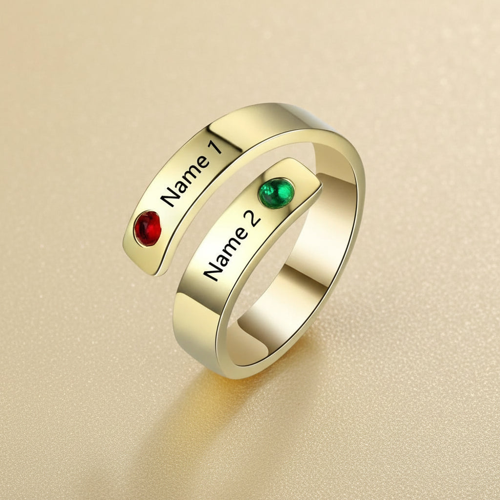 Personalized Ring with Two Names and Birthstones - A Meaningful Custom Gift