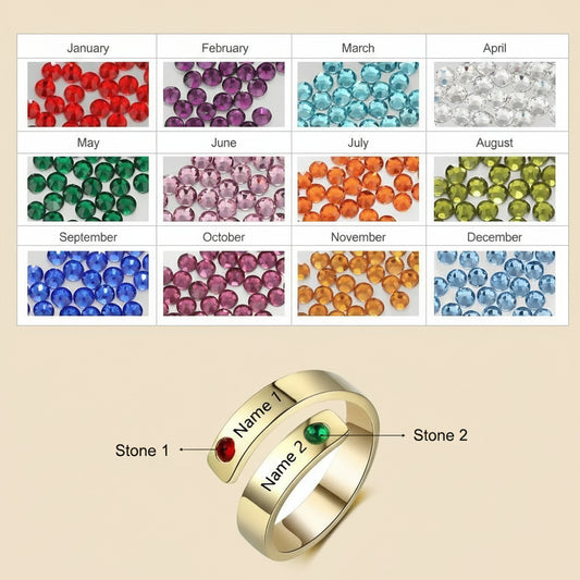 Personalized Ring with Two Names and Birthstones - A Meaningful Custom Gift
