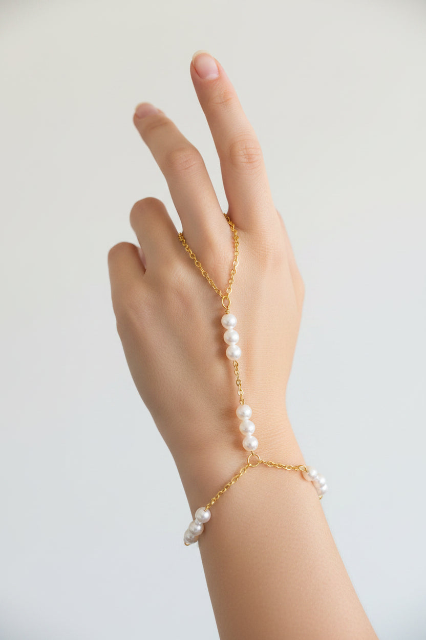Pearl hand chain , Pearl Bracelet with Handchain