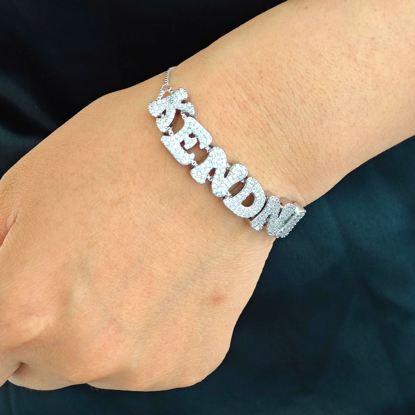 Custom Crystal Zircon Name Bracelet – Dainty Double Chain