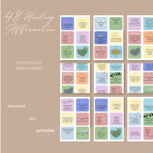 Printable Affirmation cards for Illness Recovery, Affirmation cards for cancer fighter ,Healing Affirmations ,Gift for Cancer Patient