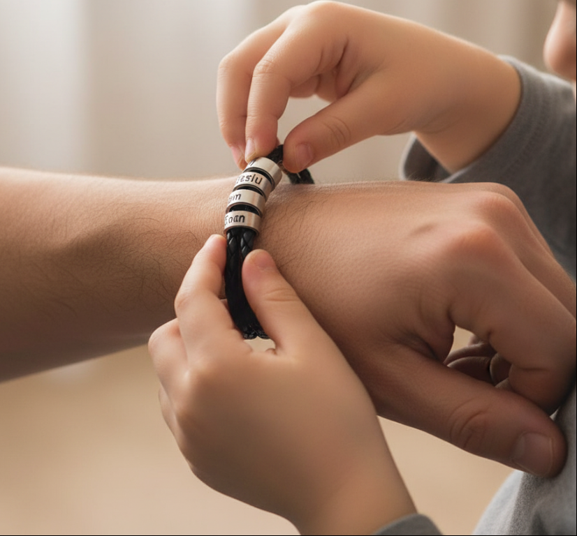 Custom Dad Bracelet with Multiple Names – Personalized Braided Leather Rope Bracelet for men
