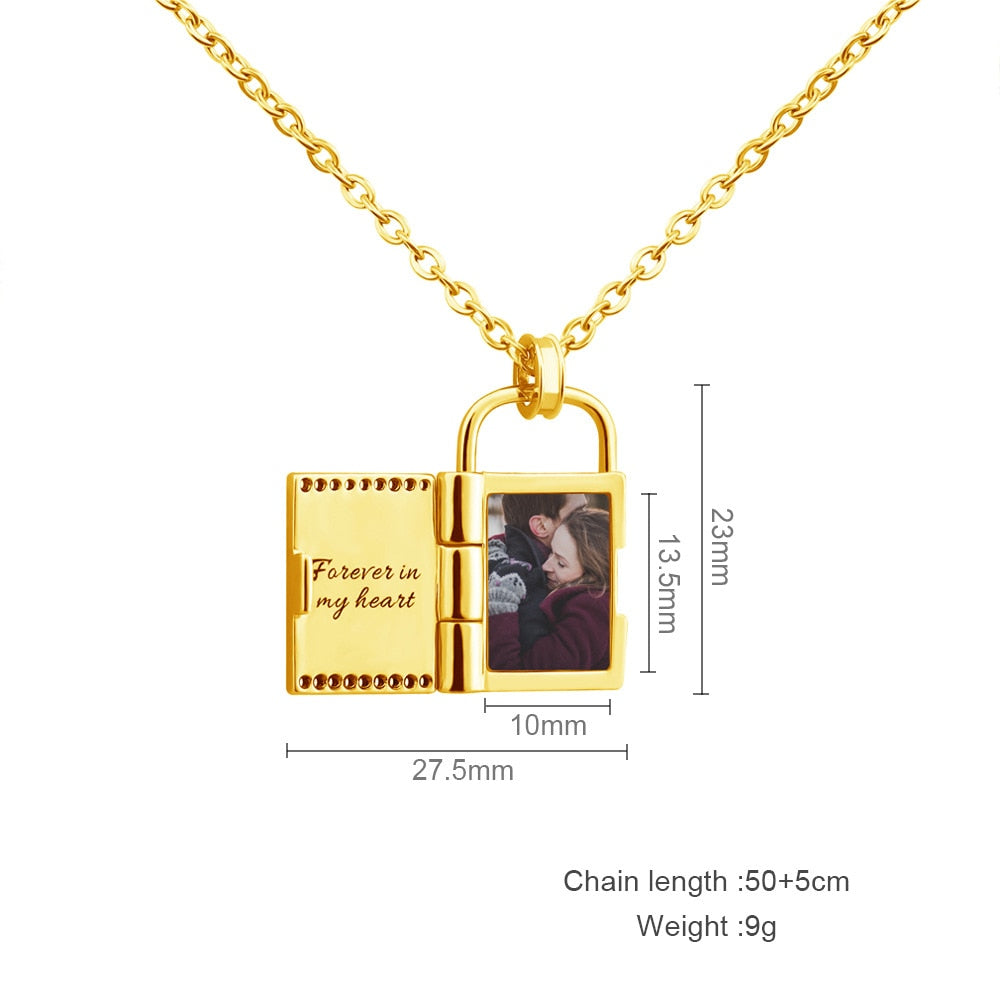 Photo Envelope Necklace with Personalized Engraved message, Photo necklace
