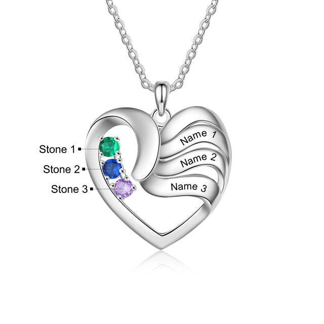 Personalized Heart Necklace with 2-5 Names and Customized Birthstone