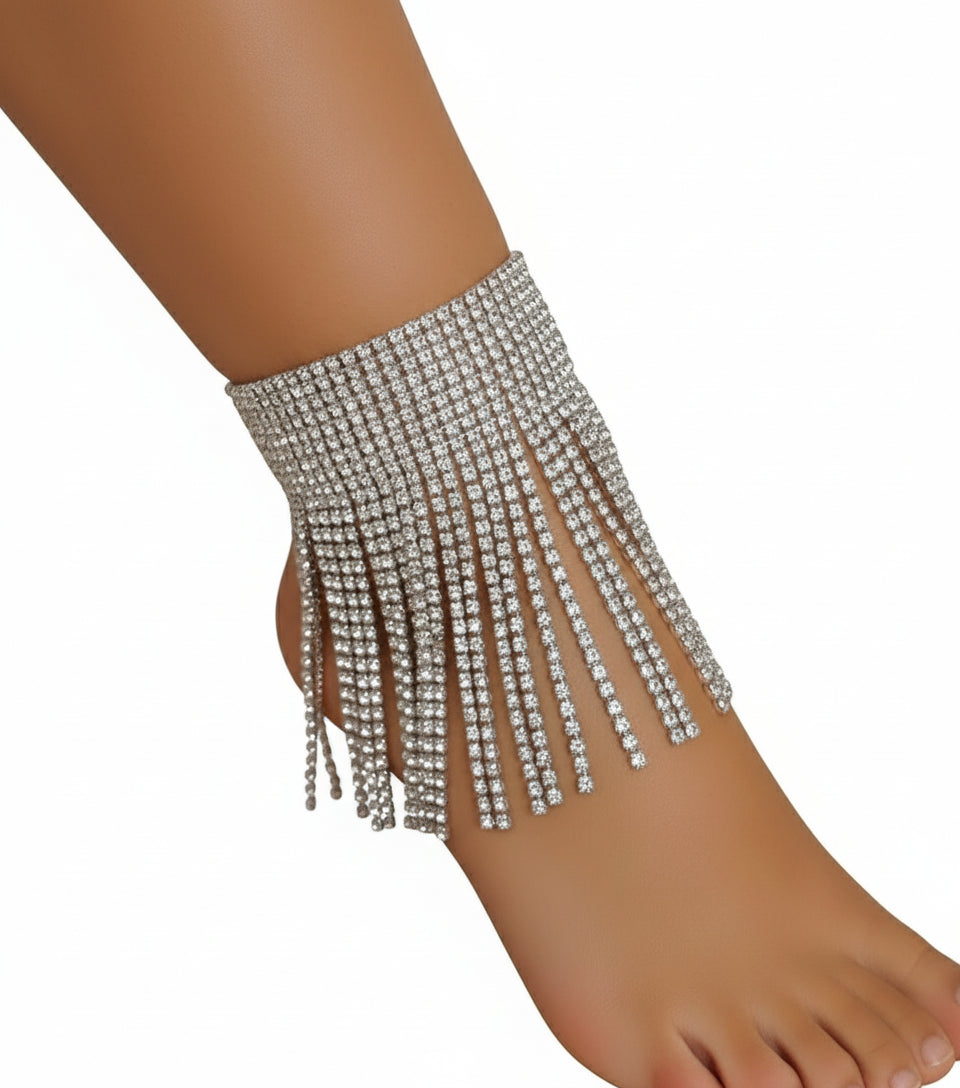 Rhinestone Tassel Tennis Chain Anklet – Classy Party Jewelry