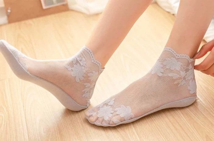 Fishnet Socks with lace trim , net socks , Transparent Elastic Lace Sheer socks, lingerie socks Tulle socks Dress socks