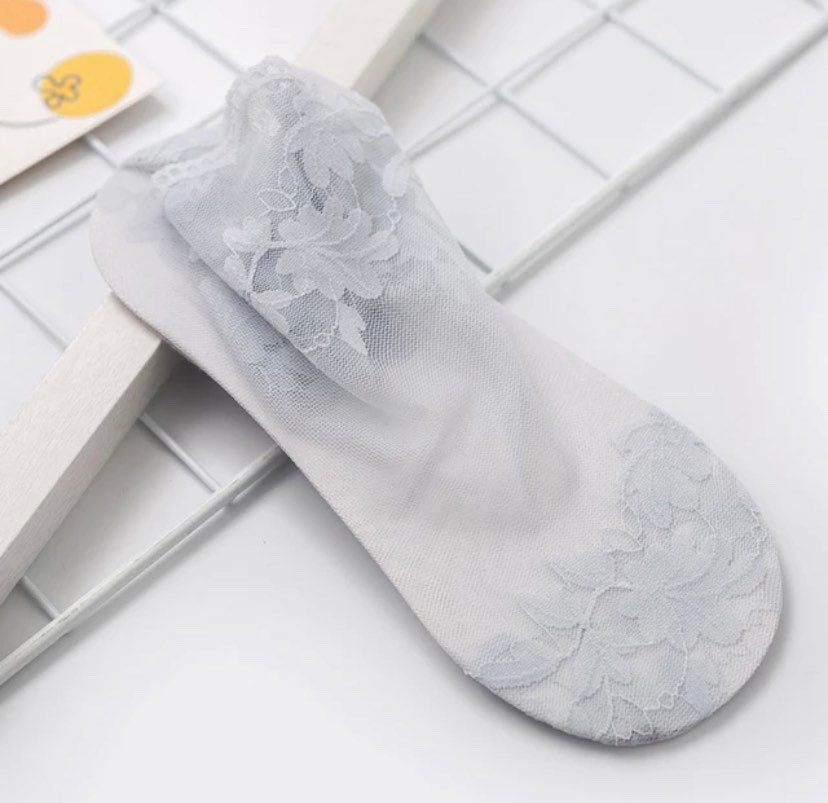 Fishnet Socks with lace trim , net socks , Transparent Elastic Lace Sheer socks, lingerie socks