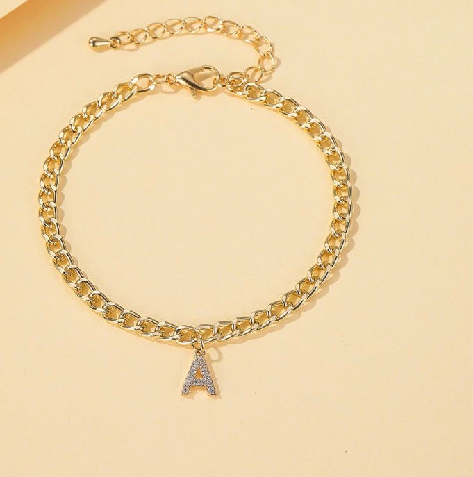 Alphabet anklet, initial anklet, anklet with letter , figarro chain anklet