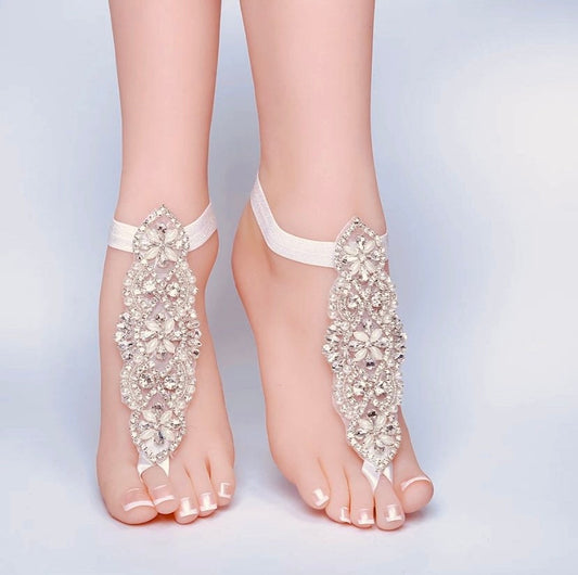 Barefoot sandals for bridal.Applique barefoot sandals Rhinestone barefoot sandals, lace barefoot sandals with stones
