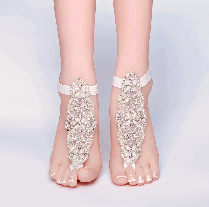 Barefoot sandals for bridal.Applique barefoot sandals Rhinestone barefoot sandals, lace barefoot sandals with stones