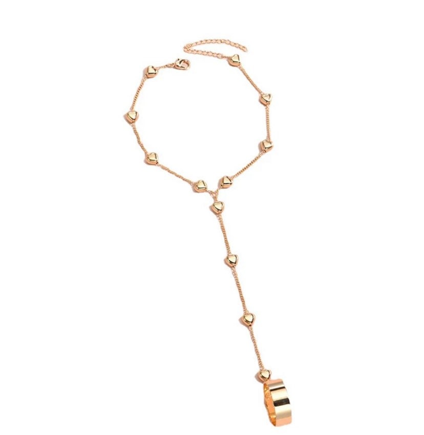 Hand chain bracelet, beaded chain bracelet, ring bracelet