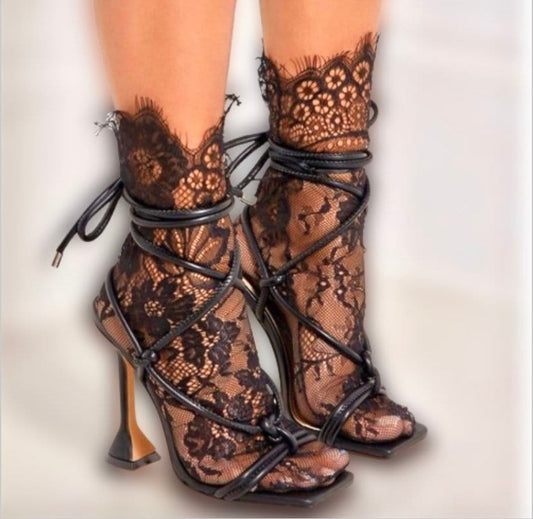 Lace socks , fishnet ankle socks, lingerie socks, socks for heels, black net socks