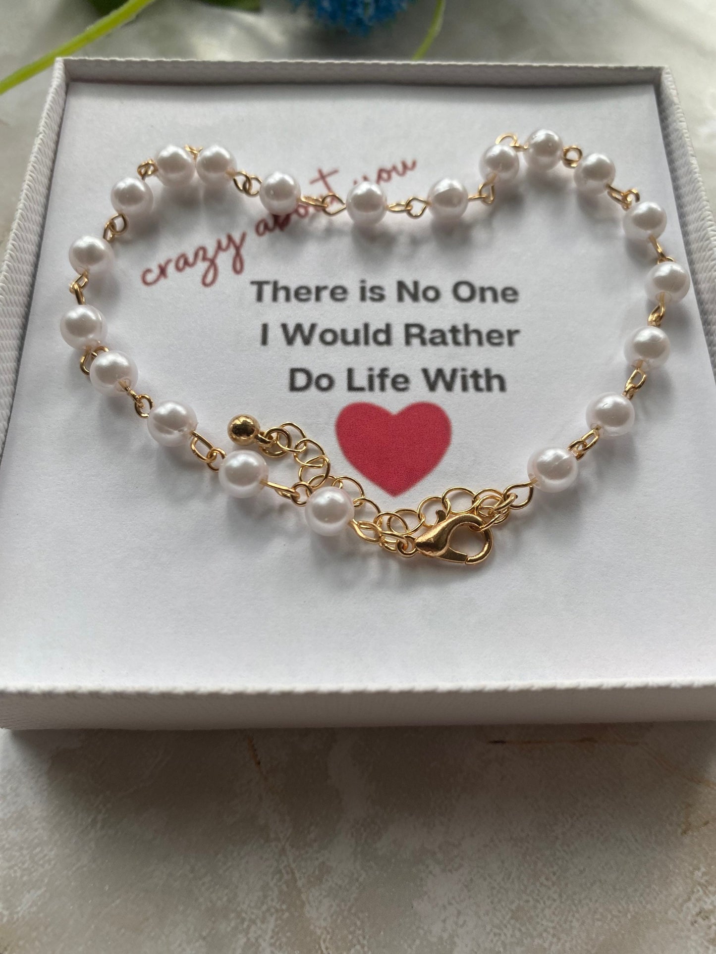 Pearl anklet,freshwater pearl anklet for her,Valentine’s day jewelry for wife, message card jewelry for Valentine’s Day ,To my wife gift