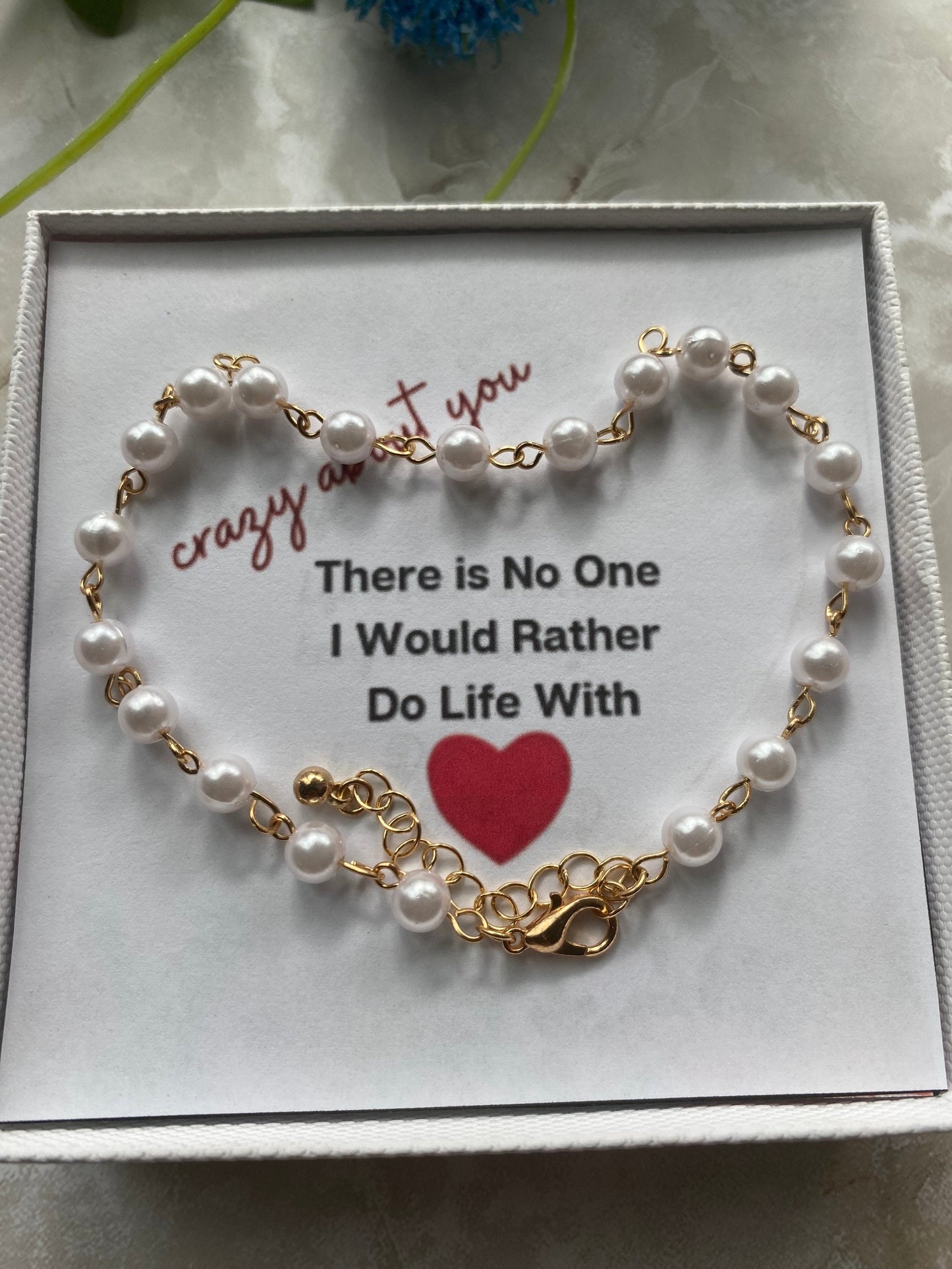 Pearl anklet,freshwater pearl anklet for her,Valentine’s day jewelry for wife, message card jewelry for Valentine’s Day ,To my wife gift