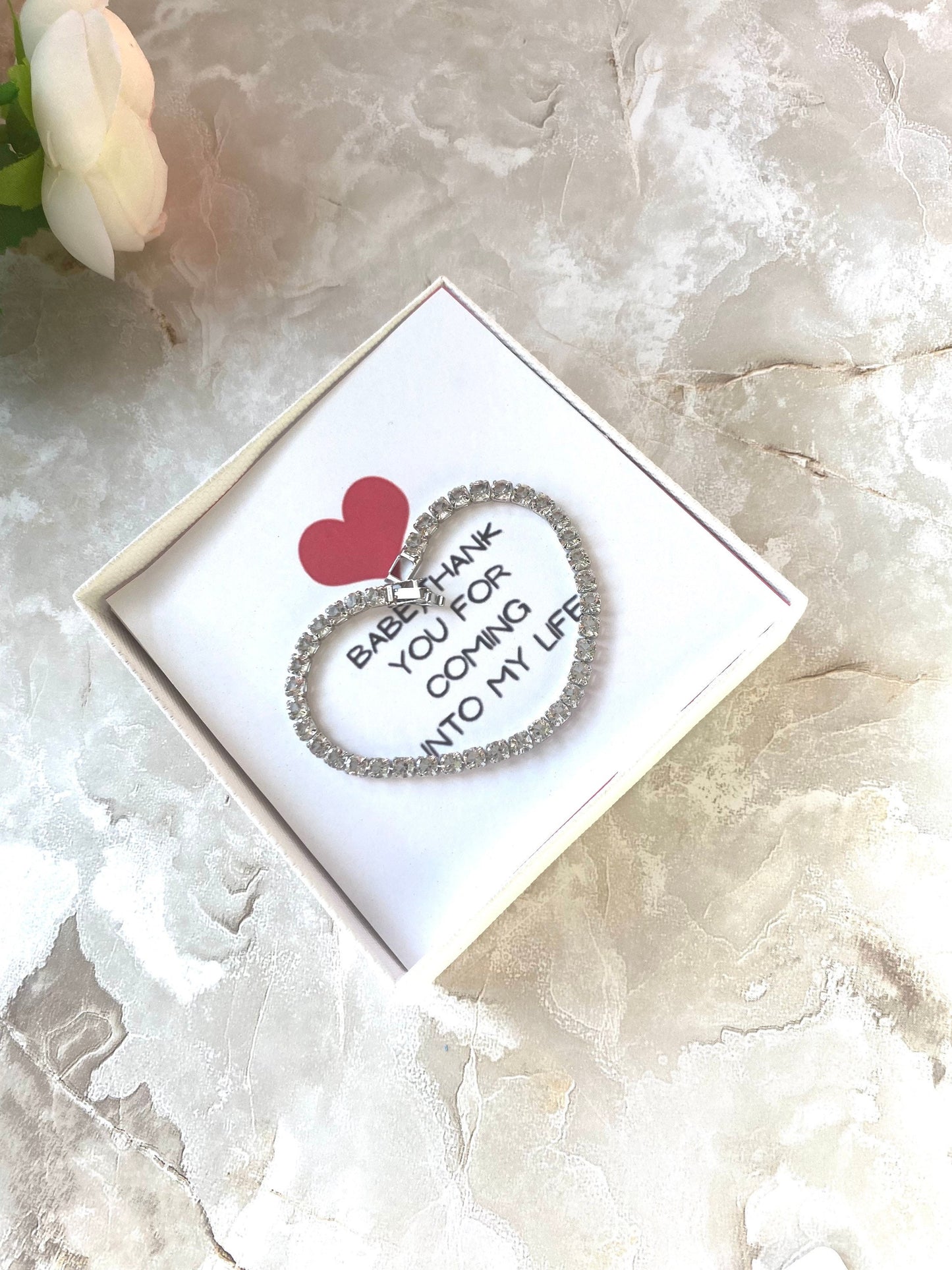 Tennis bracelet for her,Cubic Zirconia bracelet,Valentine’s day message card jewelry,Cz bracelet for wife,To my girlfriend gift,love gift