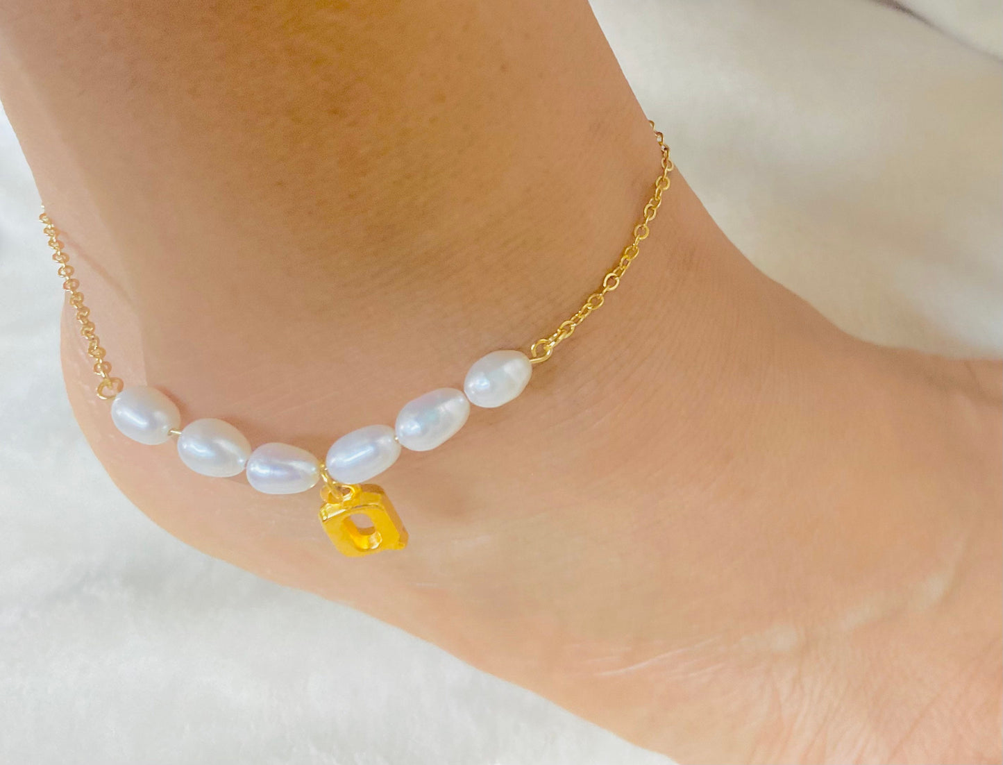 Initial anklet, freshwater pearl anklet, gold plated pearl anklet, Valentine’s Day gift for her , message card jewelry for soulmate,