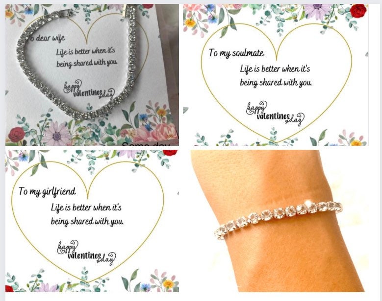 Tennis bracelet for Valentine’s Day gift,Dainty tennis bracelet for wife,Valentine’s day  message card jewelry ,bracelet gift for her