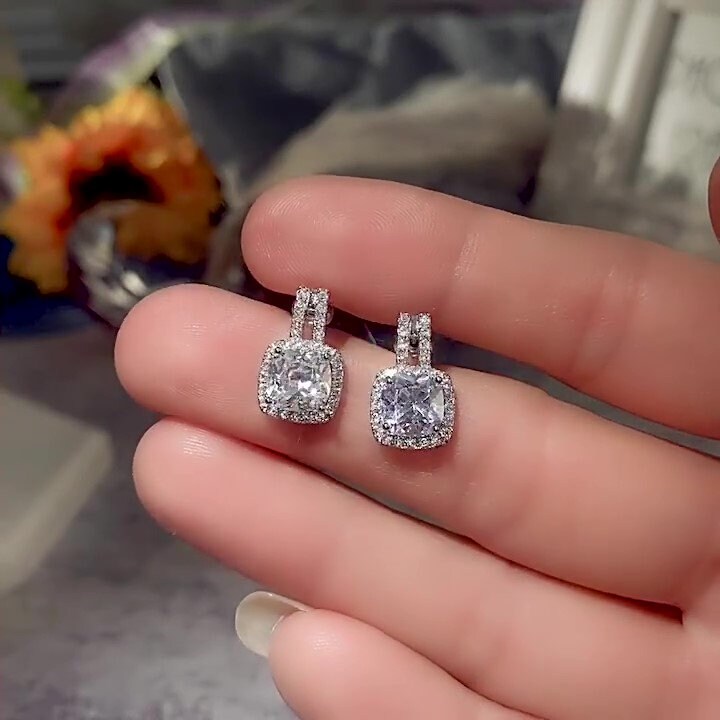 Drop earrings CZ Earrings Halo iced out  sterling silver earrings Bridesmaid gift earrings Romantic gift for wife jewelry last minute gift