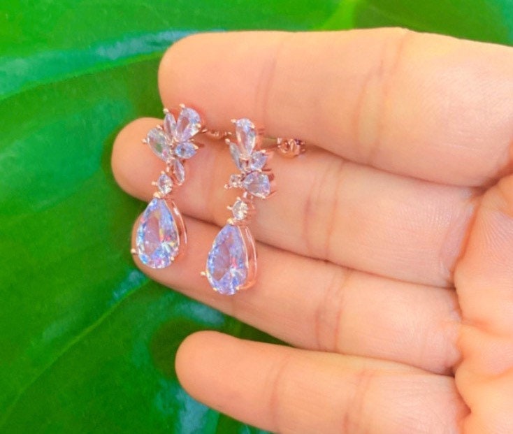 CZ Drop earrings bridal earrings Prom earrings dangle wedding earrings Crystal earrings statement earrings tear Drop  bridesmaid earring