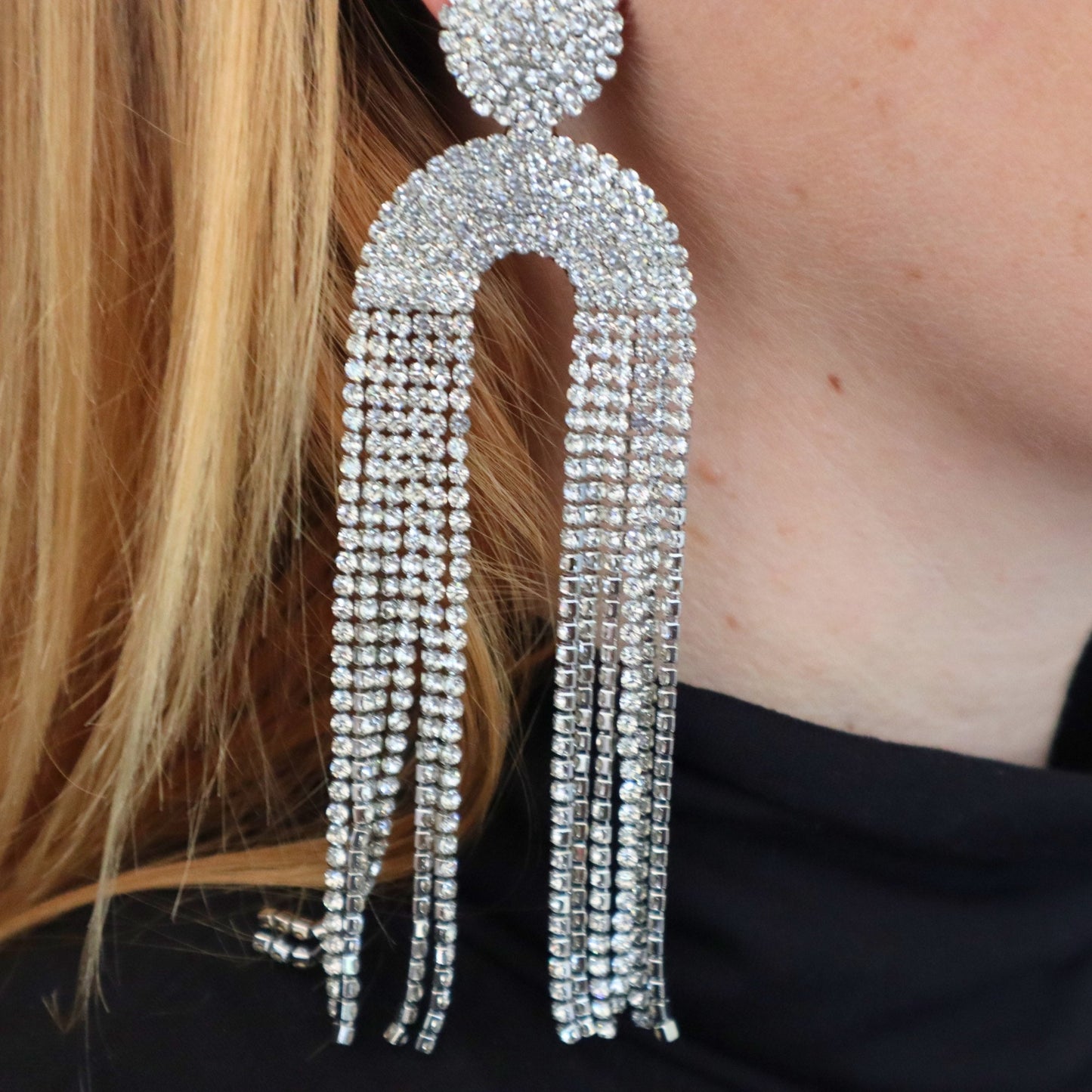 Long dangle earrings,Long tassel earrings,Tassel earrings rhinestones, Night out jewelry, Prom earrings,Tassel drop earrings,Wedding Jewelry