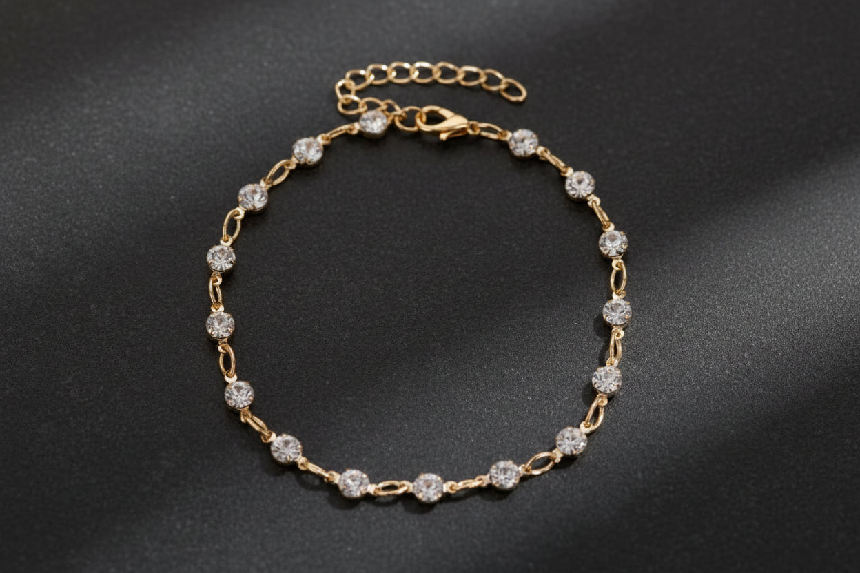 Crystal Anklet,Dainty anklet,Gold plated anklet ankle bracelet with cz stones, foot jewelry