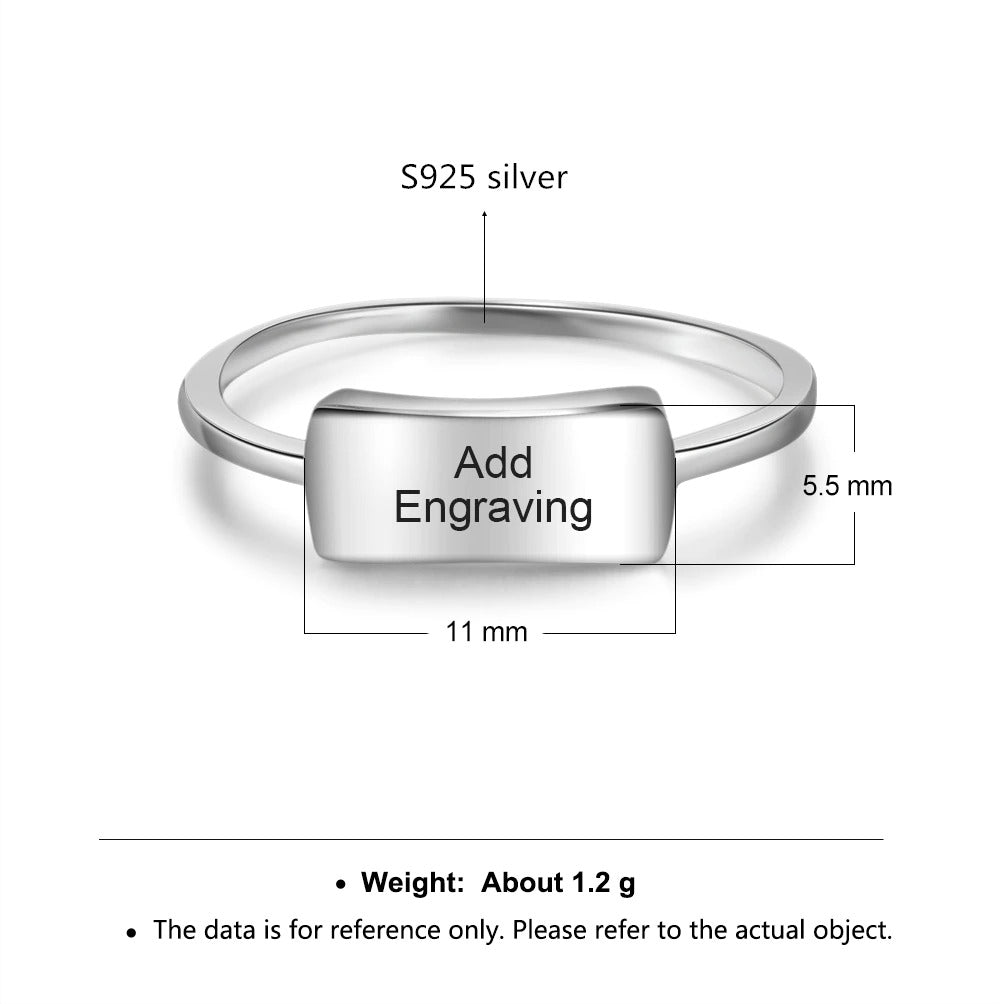 Personalized 925 Sterling Silver Engraved Bar Ring