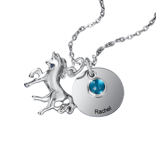 Customized horse pendant with birthstone-horse pendant personalized necklace-Equestrian Necklace