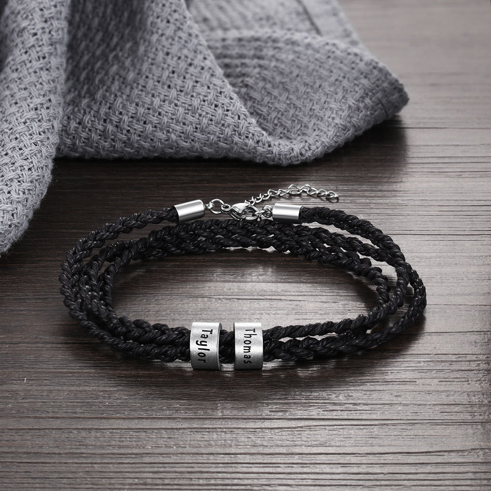 personalized engraved braided rope bracelet for him