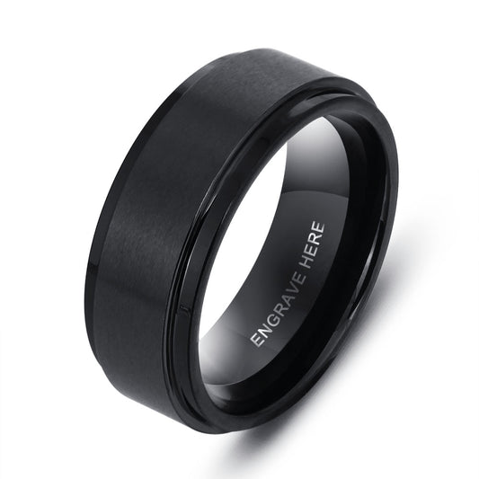 Matte black band for Men -Tantalum ring for men with inside engraving
