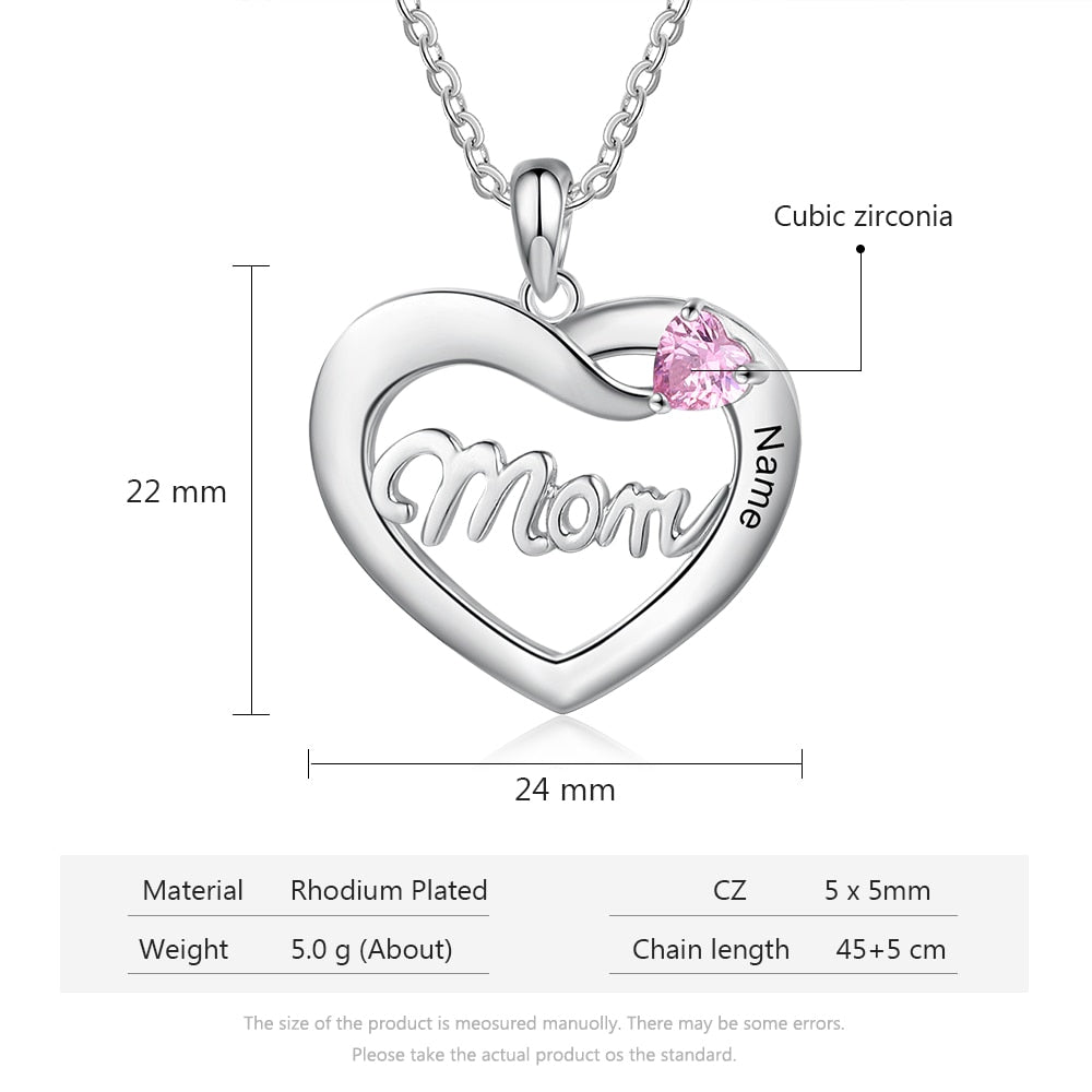Mom Necklace, Personalized Heart Necklace for Mom