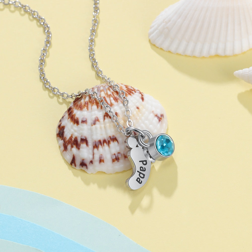 Personalized baby feet necklace with birthstone