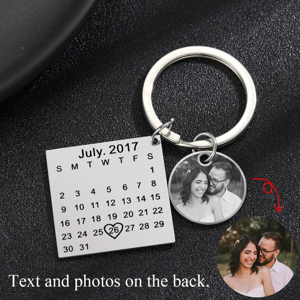 Special Date Calendar Keychain with personal message, Date Keyring for Husband Boyfriend, Date Highlighted with a Heart,
