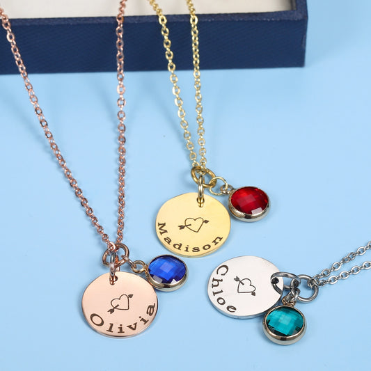 Personalized disc Engraved Name Necklace