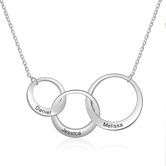 Engraved Family Circle Necklace,Personalized Family Interlocked Circle Necklace