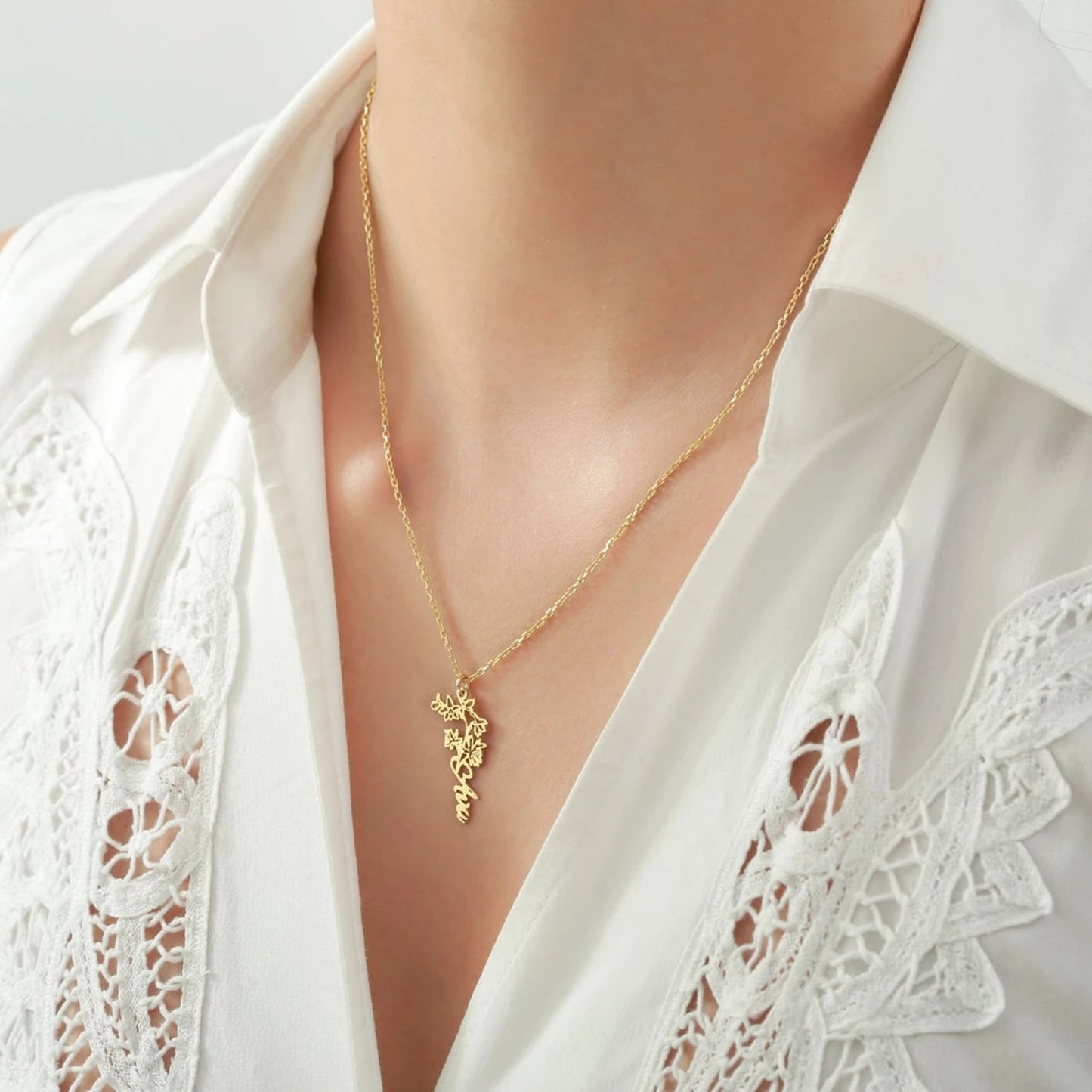 Personalized Custom Name Necklaces Birth Month Flower