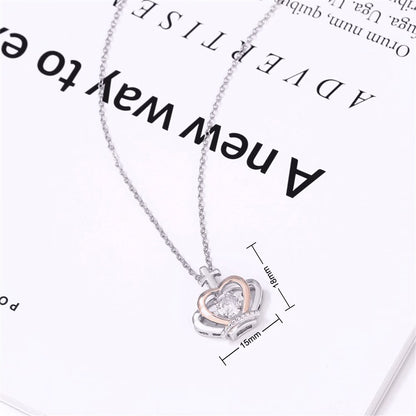 Queen Crown Dancing Crystal Necklace – Rose Gold & White Gold Plated Pendant, Gift for Her with Box & Card, Elegant Jewelry for Women