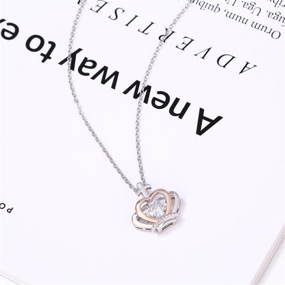 Queen Crown Dancing Crystal Necklace – Rose Gold & White Gold Plated Pendant, Gift for Her with Box & Card, Elegant Jewelry for Women