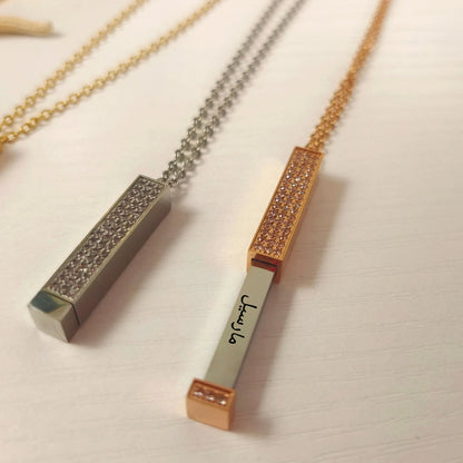 Personalized Vertical Bar Engraved Name Necklace with Diamond - Custom 3D Bar Jewelry for Women - Perfect Gift for Her