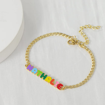 Custom Rainbow Enamel Name Bracelet | Stylish Cuban Chain for Kids