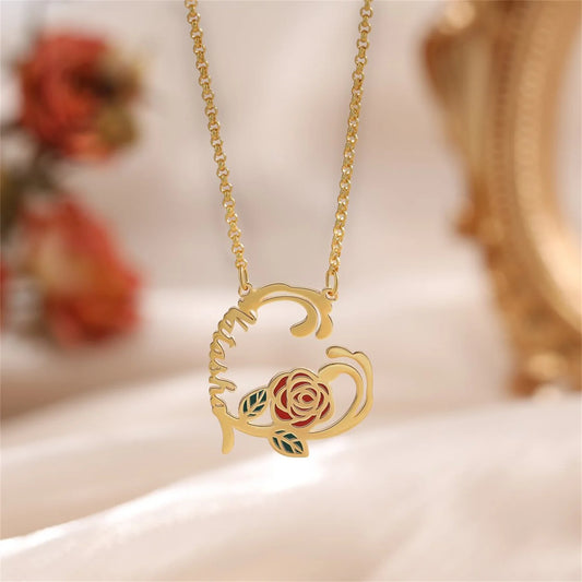 Personalized Flower Name Necklace | Elegant Love Heart Design