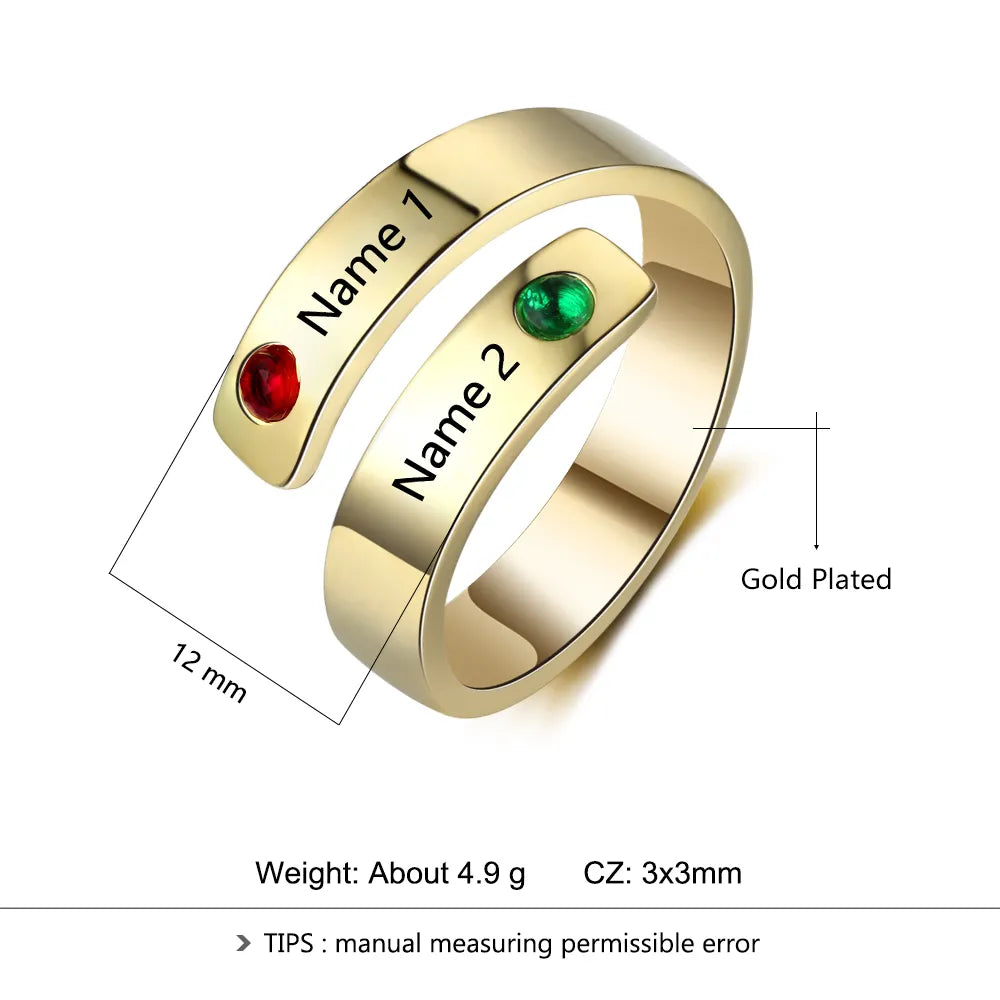 Personalized Ring with Two Names and Birthstones - A Meaningful Custom Gift