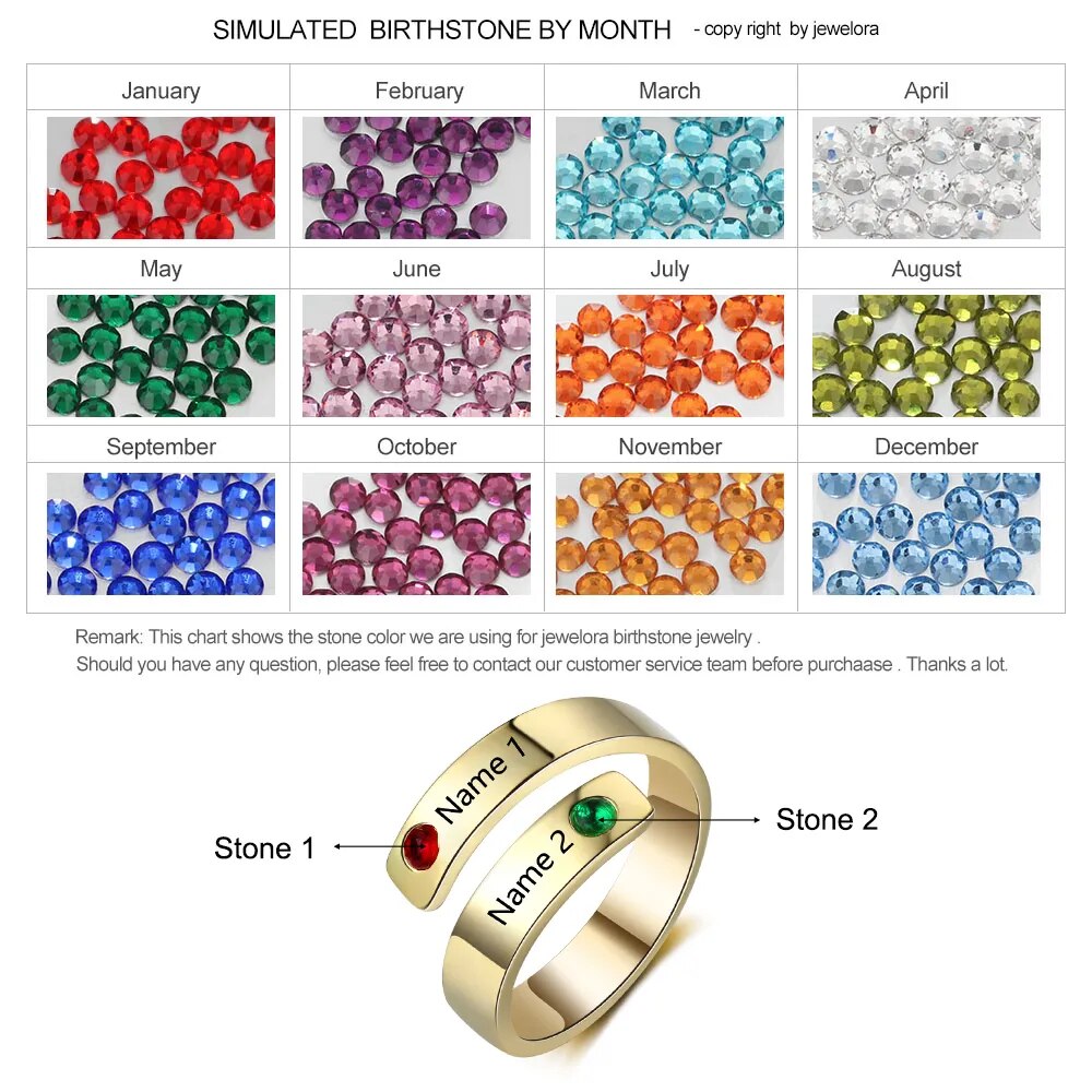 Personalized Ring with Two Names and Birthstones - A Meaningful Custom Gift