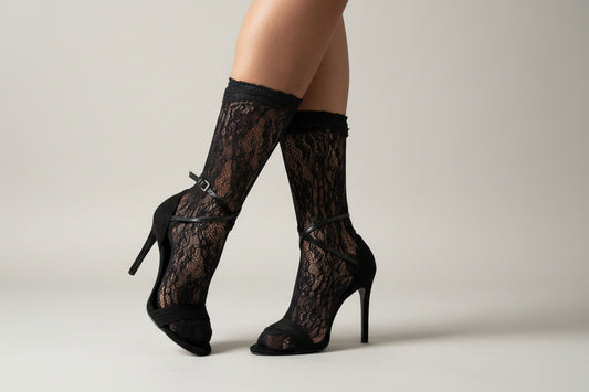 Black Lace Sheer Socks for Heels