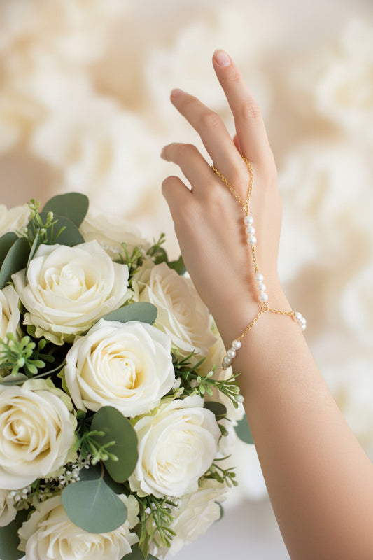 Pearl  hand chain , Pearl Bracelet with Handchain