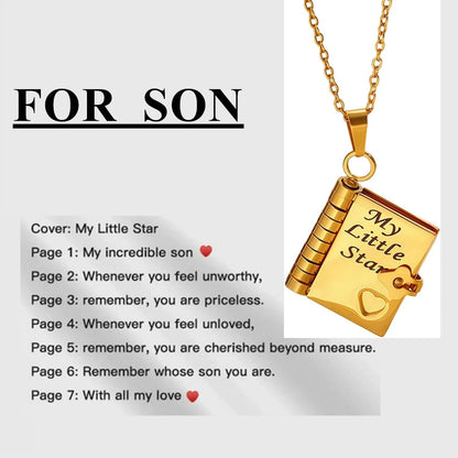 Openable Book Locket Pendant Necklace My Son Daughter Book Necklaces Girl Boy Graduation Jewelry Steel Choker Birthday Gift