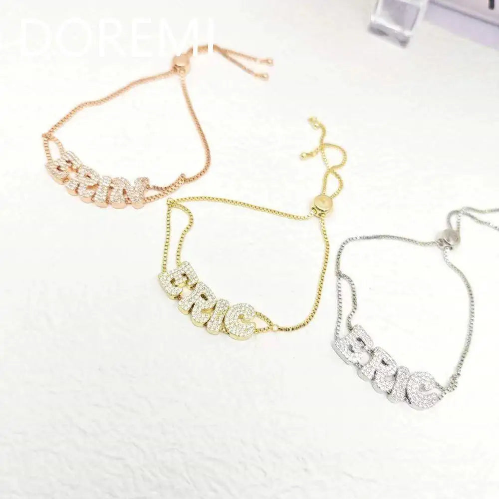 Custom Crystal Zircon Name Bracelet – Dainty Double Chain